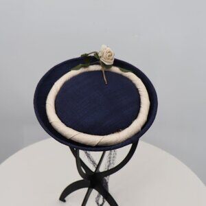Vintage Navy Floral Fascinator Hat with Birdcage